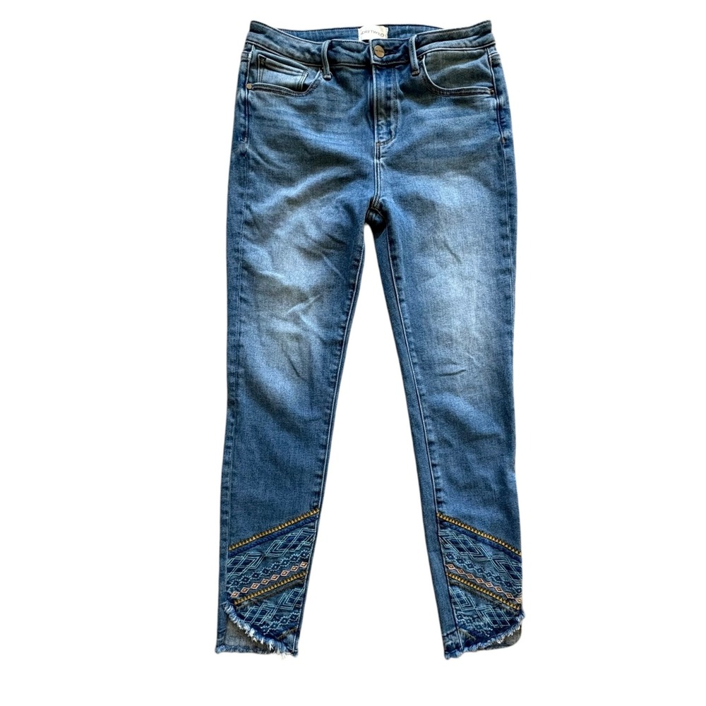 Driftwood High Rise Jackie Jeans Ankle Jeans Blue SZ 28 Embroidered Boho Raw Hem